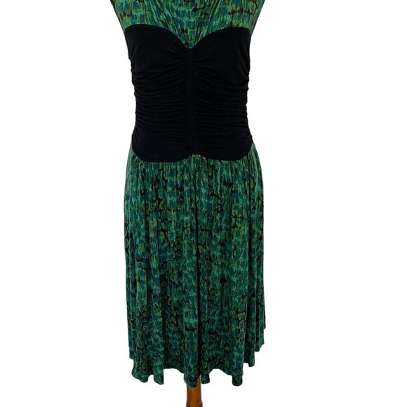 Plenty By Tracy Reese Green Abstract Ruched Waist Sleeveless Dress Medium - Picture 3 of 8